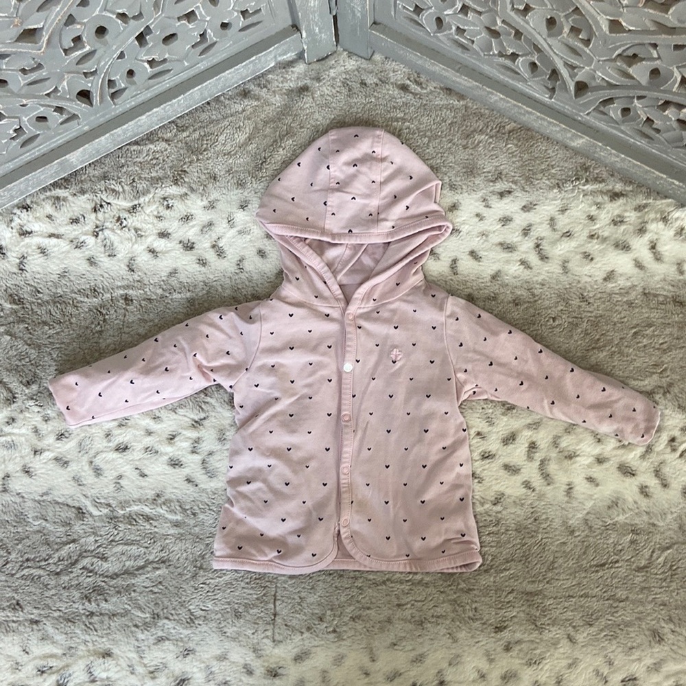 Noppies pink reversible hoodie jacket baby girl size 2-4 months heart Lovecore